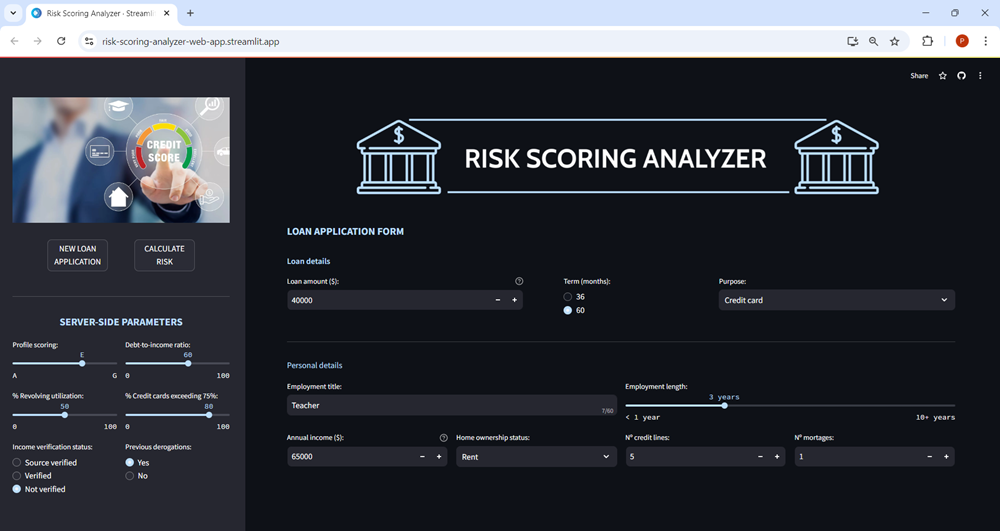 Risk scoring analyzer web app: Data introduction.